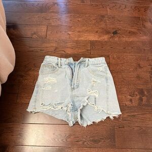 Distressed Light Blue Denim Shorts